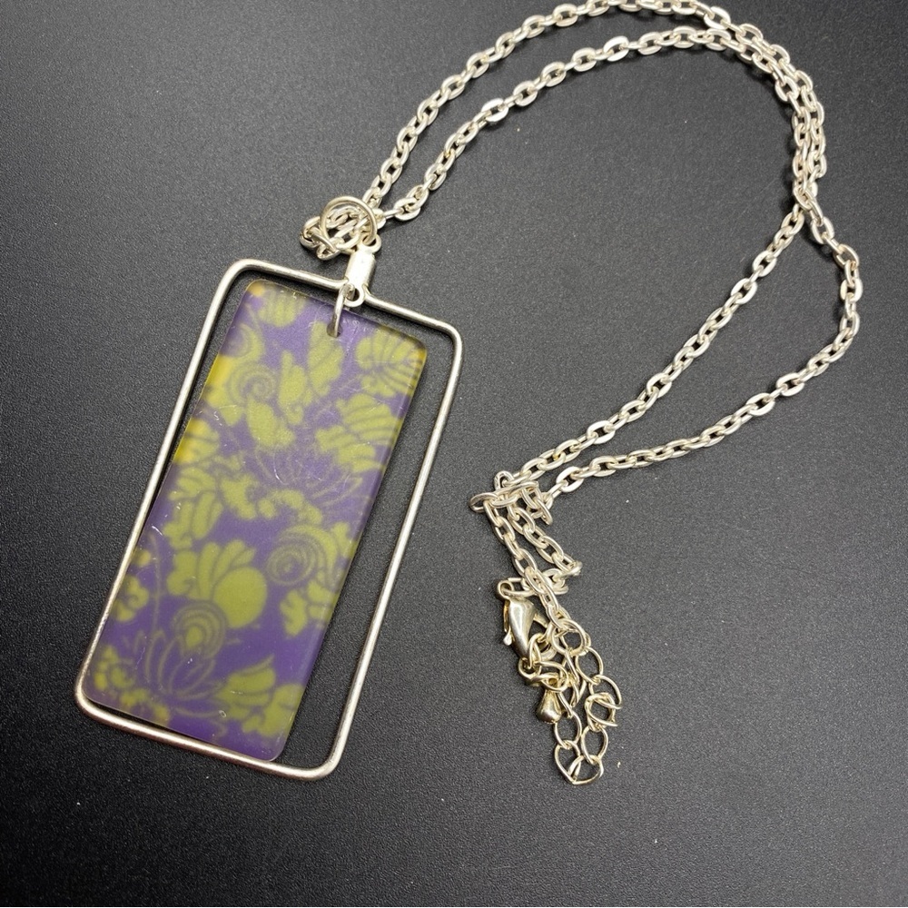 Boho Style Artisan Made Acrylic Double-Sided Silver Tone Necklace